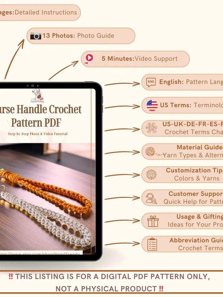Crochet Purse Handle Pattern PDF โ Beginner-Friendly Wallet & Crochet Bag Strap Design Tutorial