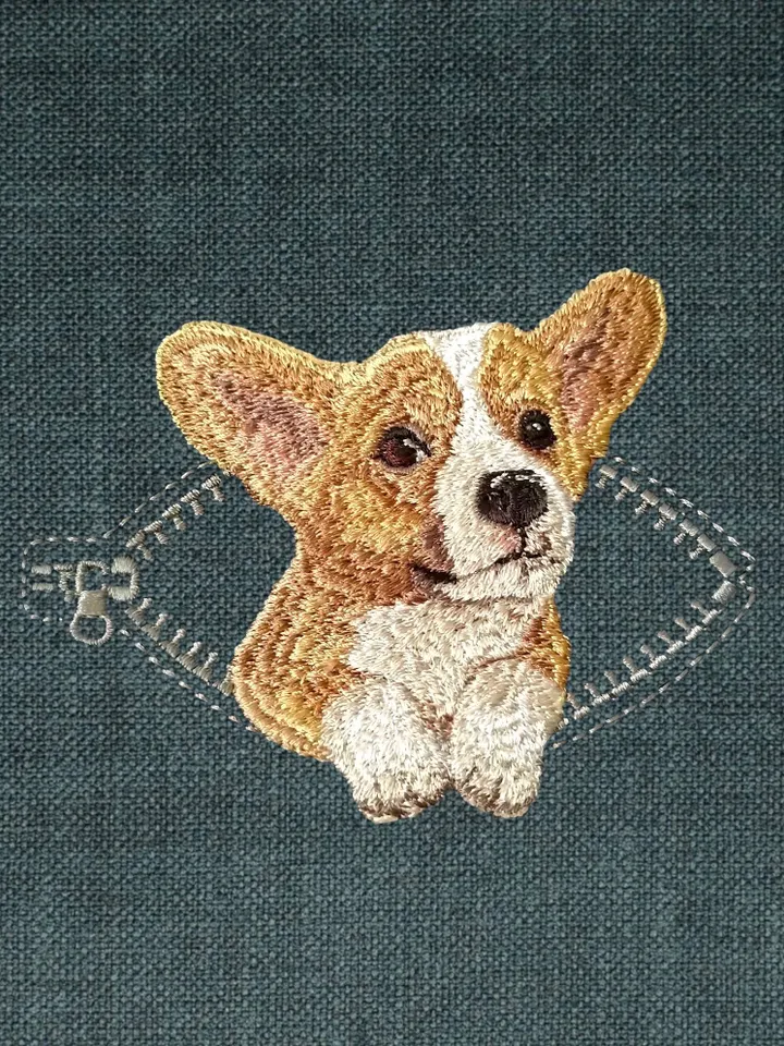 Corgi in a zipper pocket Miniature realistic machine embroidery design Pet design Dog realistic pattern corgi embroidery pattern