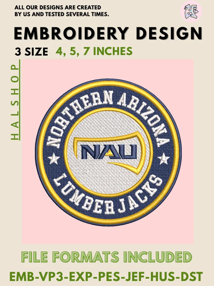 NCAA Northern Arizona Lumberjacks Round Logo Embroidery, NCAA Northern Arizona Lumberjacks Logo Embroidery Files, NCAA Teams, Machine Embroidery Designs, Digital Download