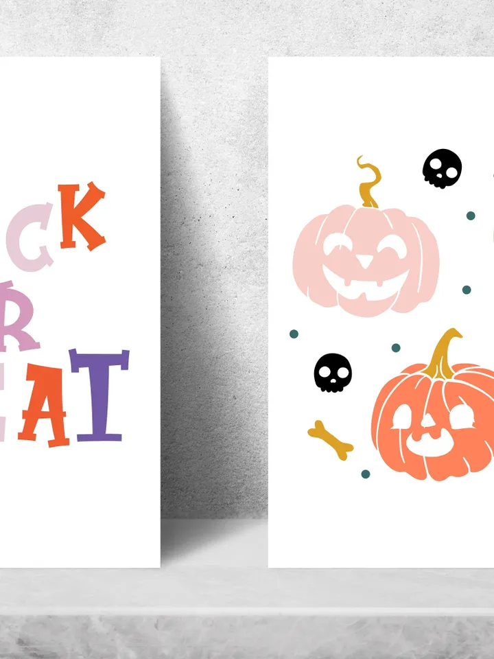 Halloween Wall Art, Pumpkin Decor, Trick or Treat Wall Art, Set Of 2, Printable Halloween Pumpkin Wall Print Wall Decor, Spooky Home Decor