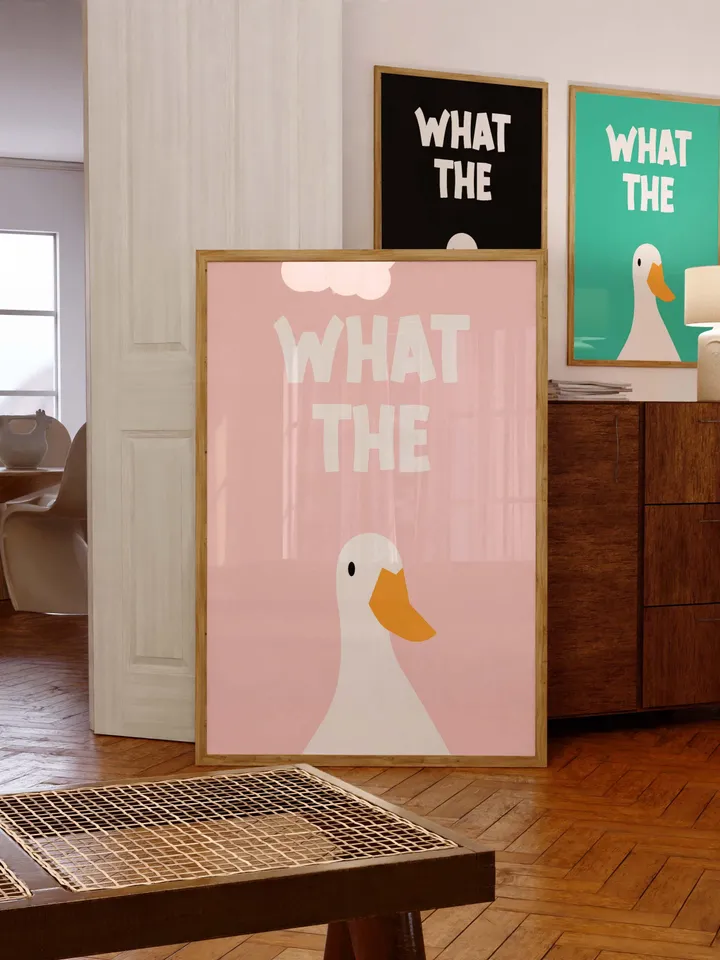What the Duck Poster Funny Bathroom Wall Art Printable Duck Quote Digital Humor Sign Quirky Toilet Decor Instant Download Digital pink