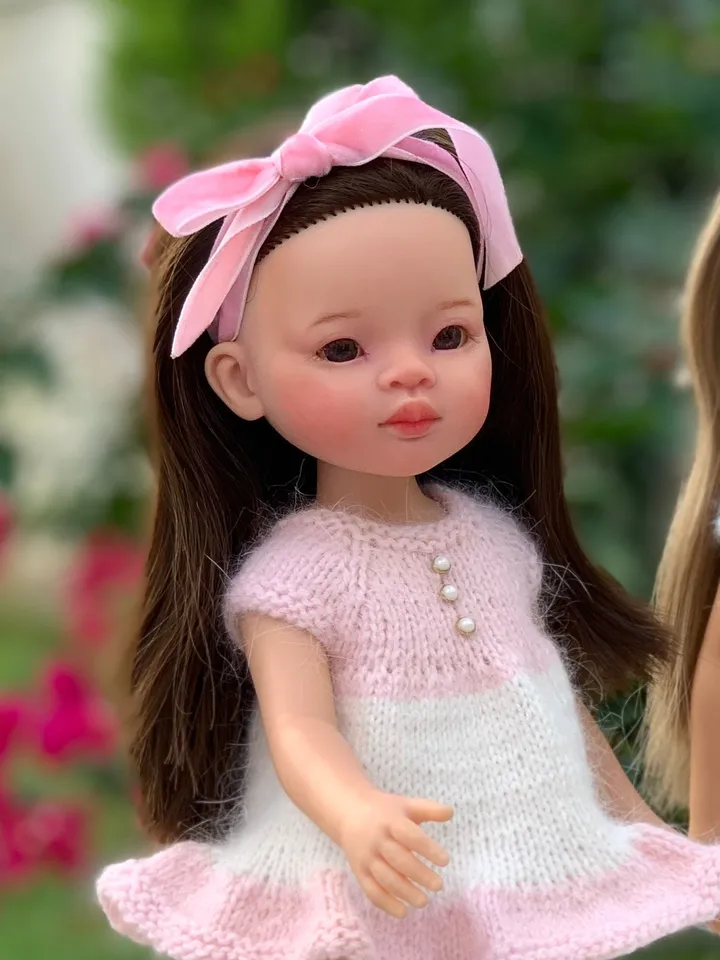 Paola Reina Doll 4 ITEMS Set: Exclusive Handmade Outfit - Dress, Cardigan, Pompon Hat, Leather Shoes