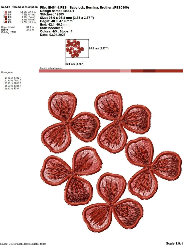 FSL geranium machine embroidery design for brooches and other jewelry, Free standing lace flower embroidery pattern