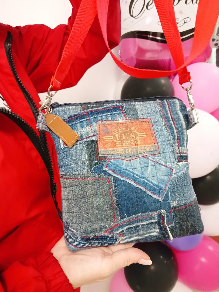 Cute small denim crossbody bag, jeans recycled purse