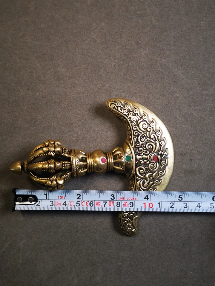 Gandhanra Antique Tibetan Trantic Practitioner Ritual Implements,Nine Pronged Vajra & Kartika(knife of the dakinis), Made of Brass