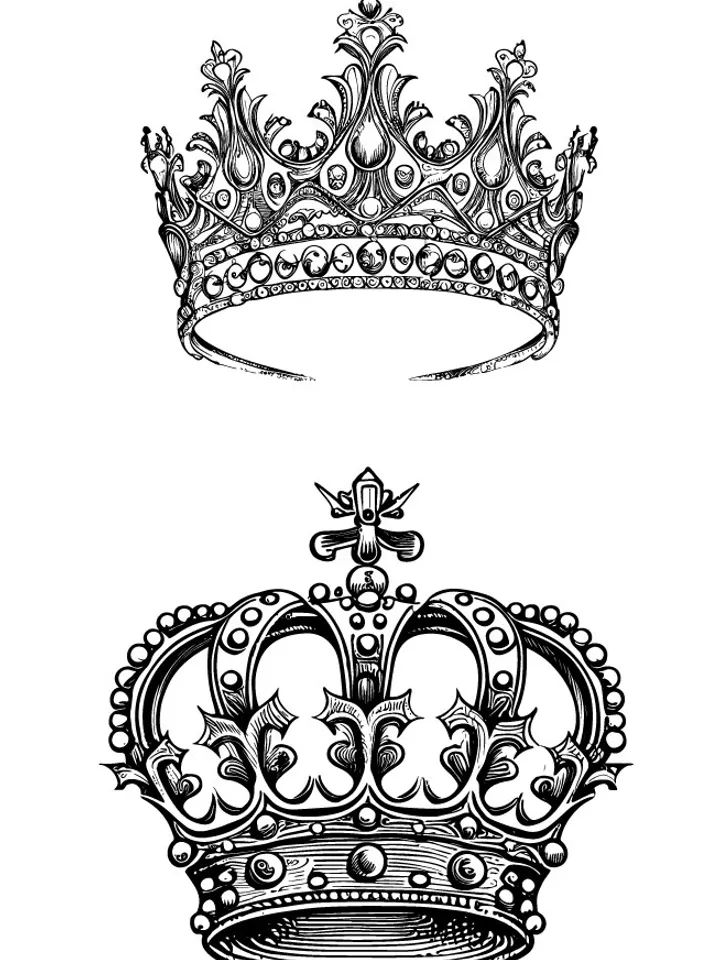 Crown diadem vector/Queen crown/King's crown vintage sketch drawing clipart/Digital illustration/