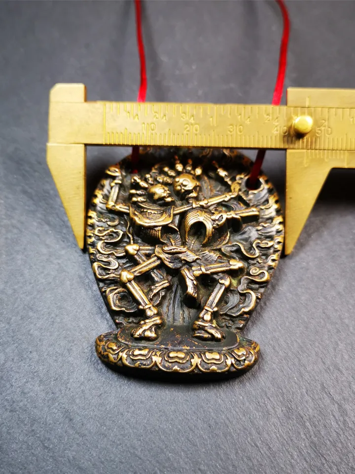 Gandhanra Old Mini Tibetan Buddha Statue Pendant, Skull Masters of Sitavana Badge,2.1&quot; × 1.8&quot;