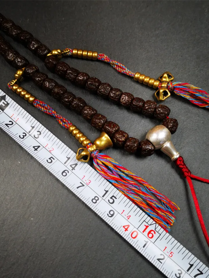 Gandhanra Old Tibetan 108 Rudraksha Mala,Prayer Beads Necklace,Rosary Beads for Meditation,Diameter 0.32", Circumference 30"