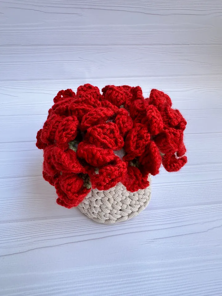 CROCHET ROSE Coaster pattern - Rose Flower Pot Coaster Set Crochet Pattern Flower Bouquet Plant Coasters Instant Digital Download PDF