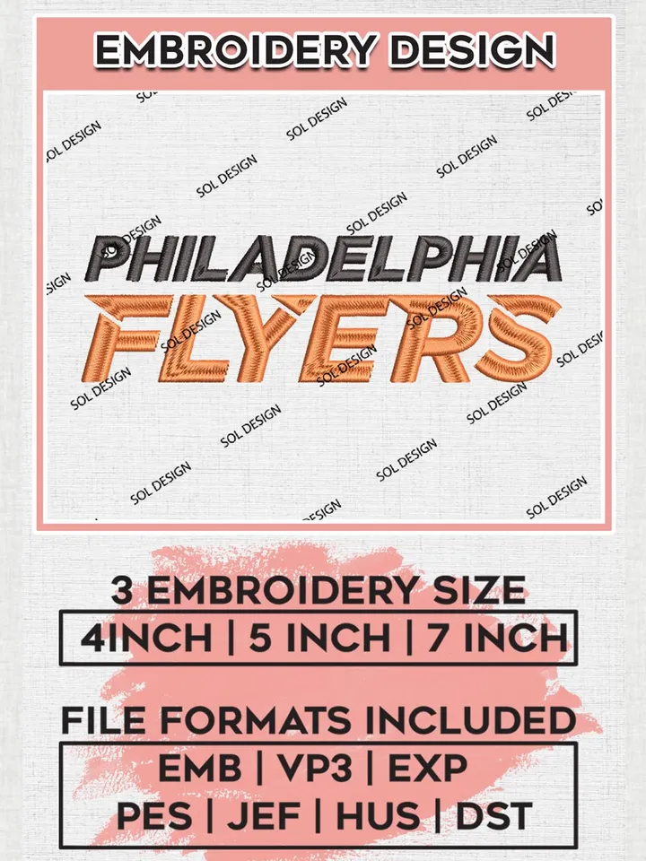 NHL Philadelphia Flyers Wordmark Logo Embroidery Files, NHL Philadelphia Flyers Team Embroidery Designs,  NHL Embroidery Designs, NHL Machine Embroidery Designs, Digital Download