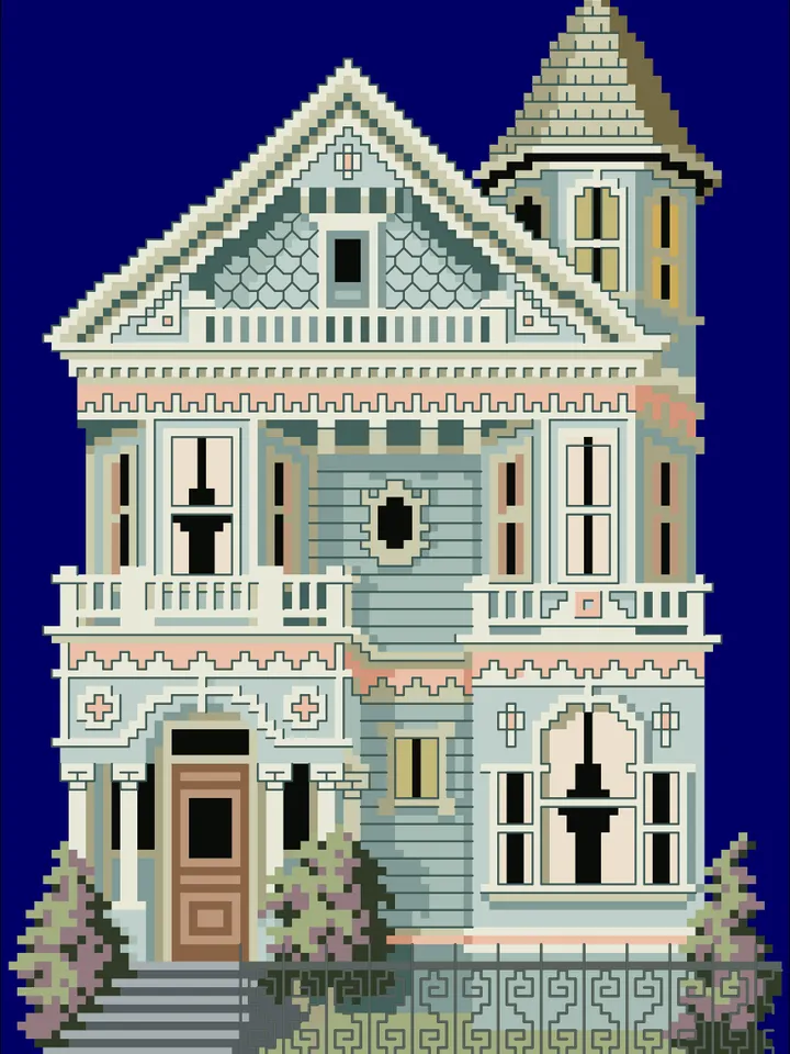 Vintage Cross Stitch Pattern Victorian House Counted Digital Download PDF