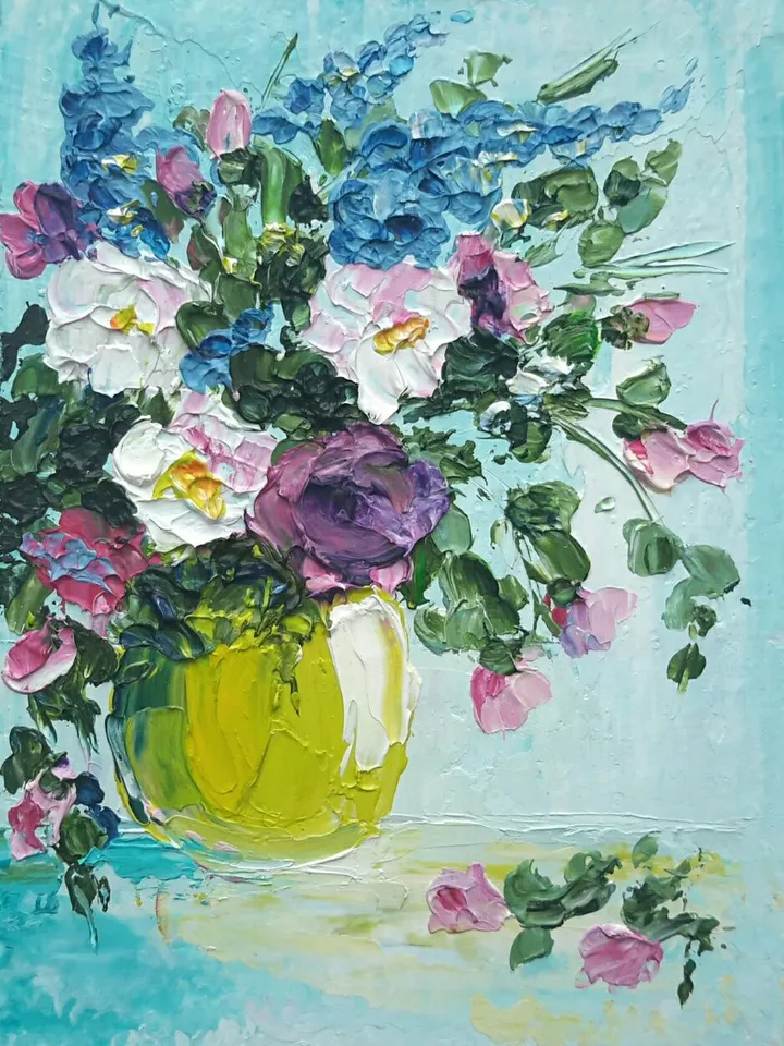 Flowers impasto miniature original painting ACEO oil floral artwork ATC