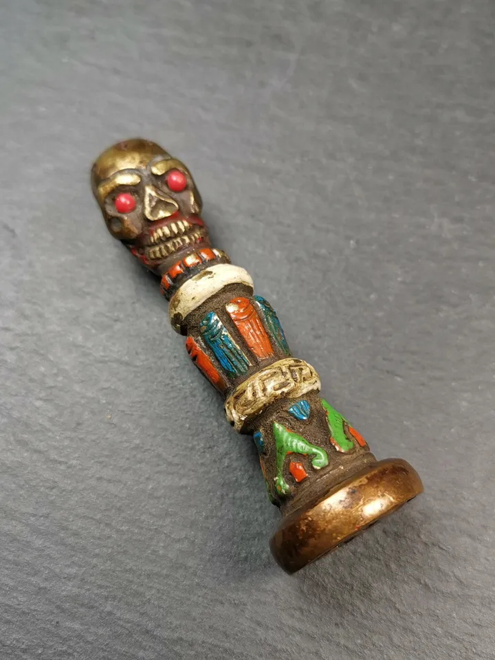 Gandhanra Tibetan Buddhism Seal Stamp Amulet - Unique Gecko Pattern Citipati Skull Design | Authentic Artisan Craft from Tibet
