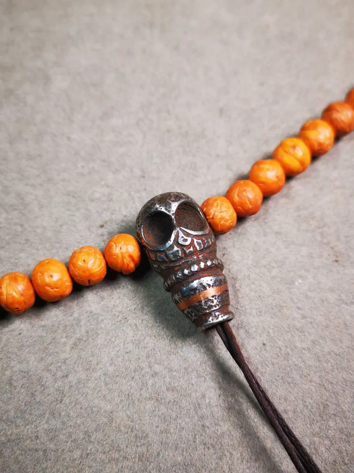 Gandhanra Cold Iron Guru Bead, T-drilled 3-Hole Mala Bead, Prayer Bead Accessories,Connector Bead for Buddhist Bead