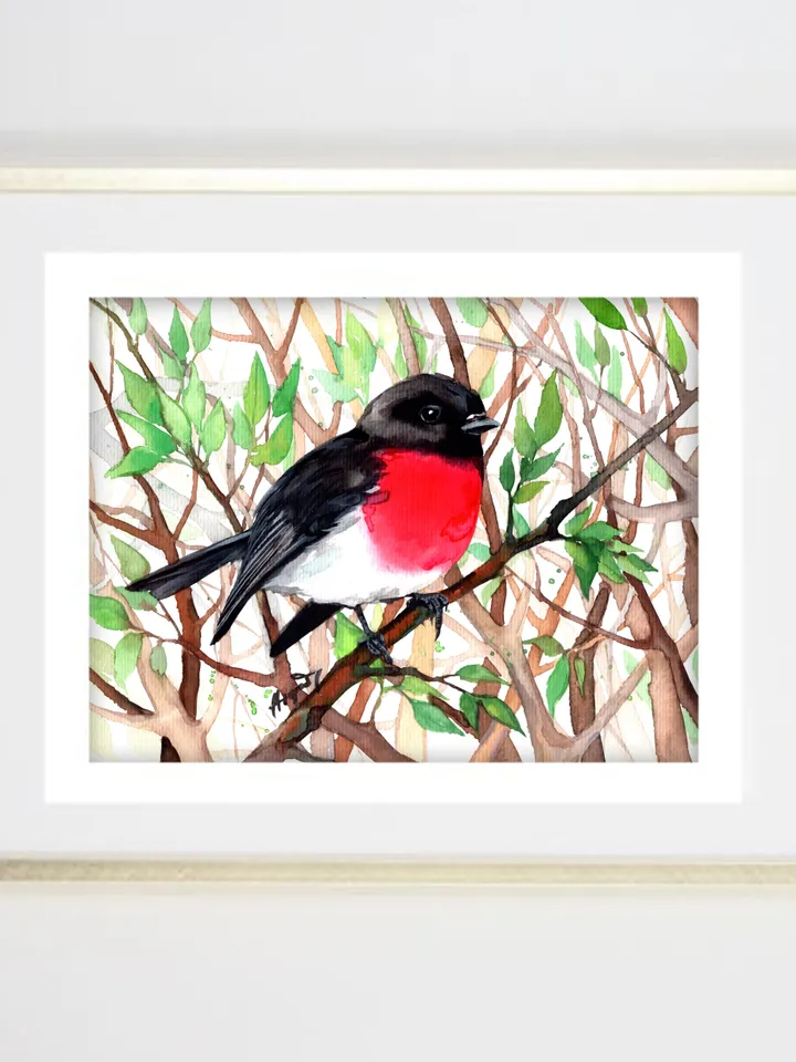 Robin original watercolor, birds painting, wall decor, 7x10 in art for bird lovers by Anne Gorywine