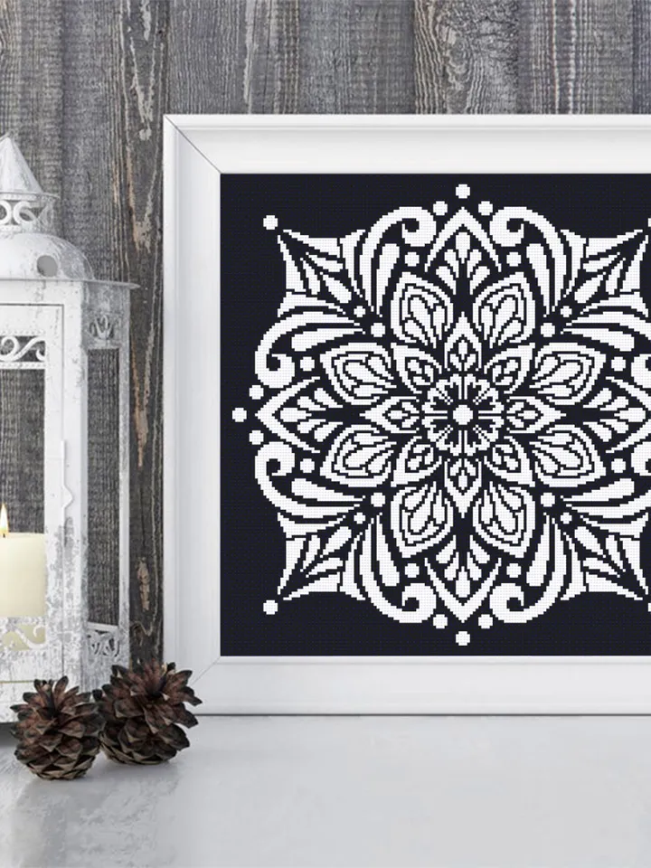 Flower mandala cross stitch pattern PDF download Square ornament cross stitch chart, Mandala pattern digital PDF, Mandala embroidery #M176