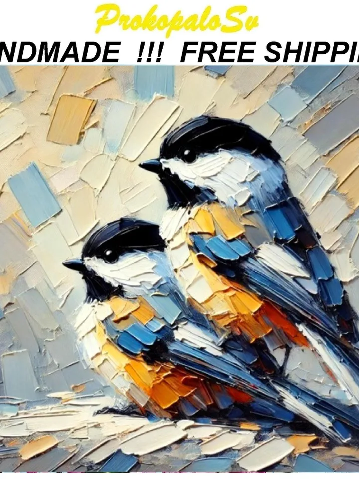 Titmouse Painting On Canvas Birds Original Art Gifts Animal Artwork Titmouse Impasto Oil Wall Art Personalized Gifts by ArtProkopaloSv