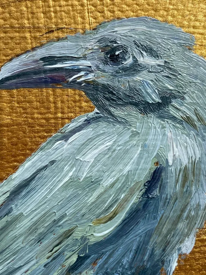 Framed Albino Raven Painting Small Original Witch’s Friend Artwork Crow Art Tiny Oil Painting Bird