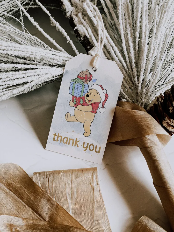Editable Thank you sticker Hundred Acre Wood First Birthday party thank label; Winnie the Pooh Party; Classic Pooh Party Birthday ; xpooh1