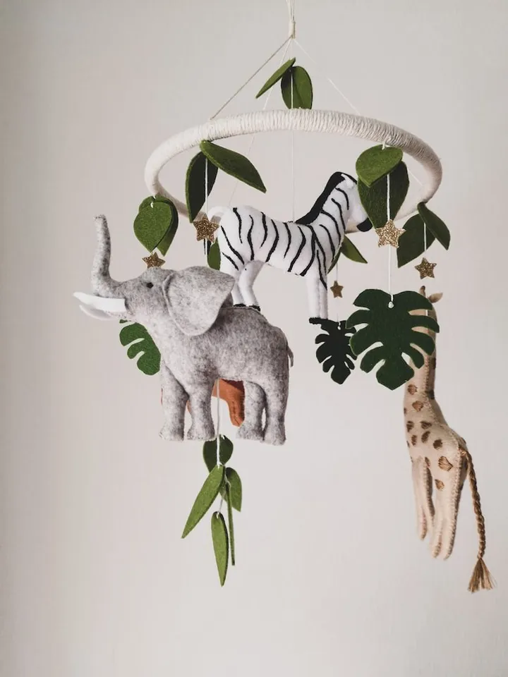 Baby mobile neutral animals Africa nursery mobile felt