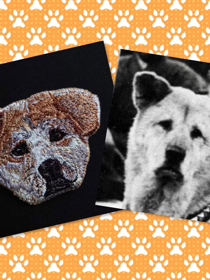 Hachiko brooch Miniature realistic machine embroidery design Pet dog realistic pattern puppy embroidery motif