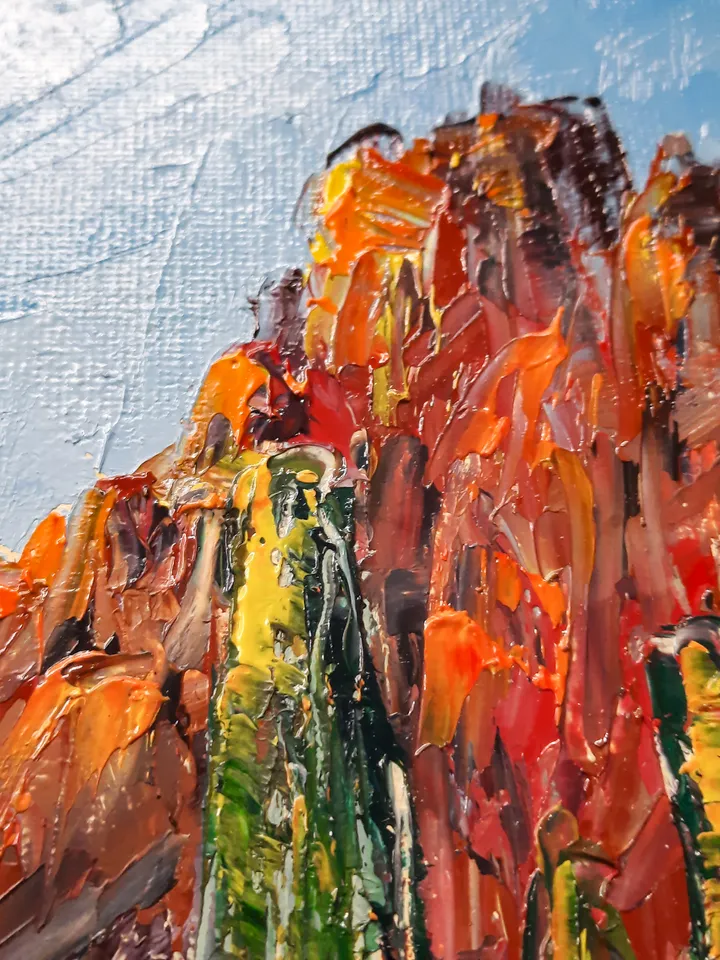 Arizona painting Oil painting Saguaro cactus painting Mountain landscape art Desert painting National park art
