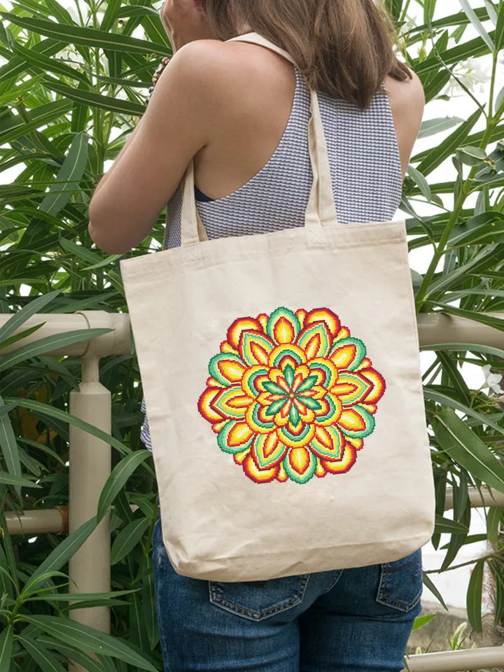Colorful Mandala cross stitch pattern download PDF, Easy mandala ornament embroidery PDF, Floral ornament cross stitch, DIY Home decor #M69