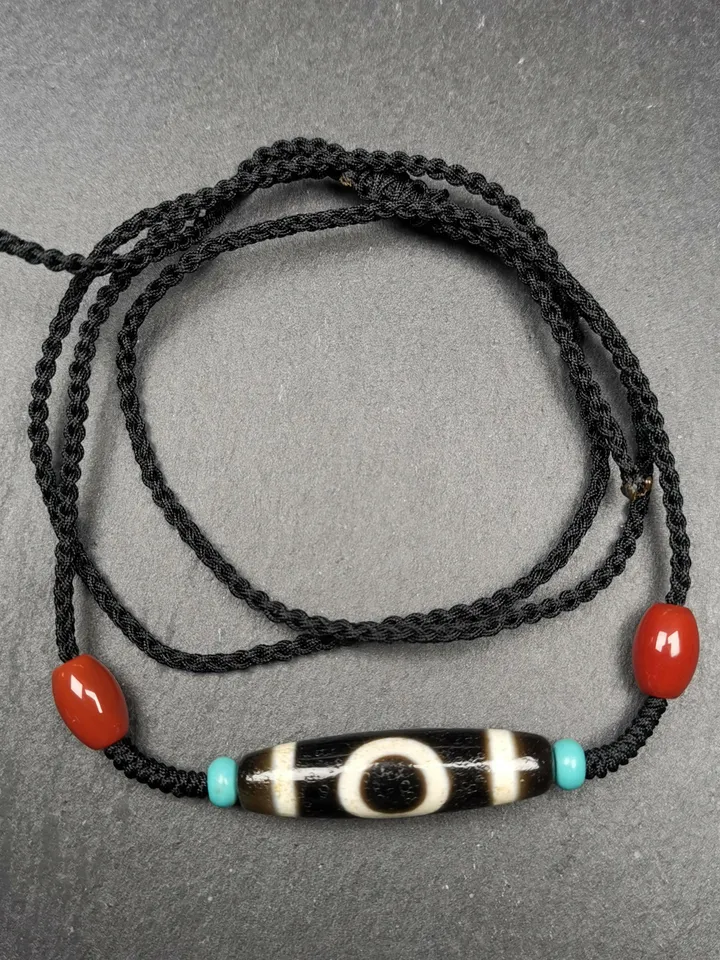 Gandhanra Old Tibetan Sky & Earth Dzi Bead Necklace,39mm × 10mm,30 Years Old