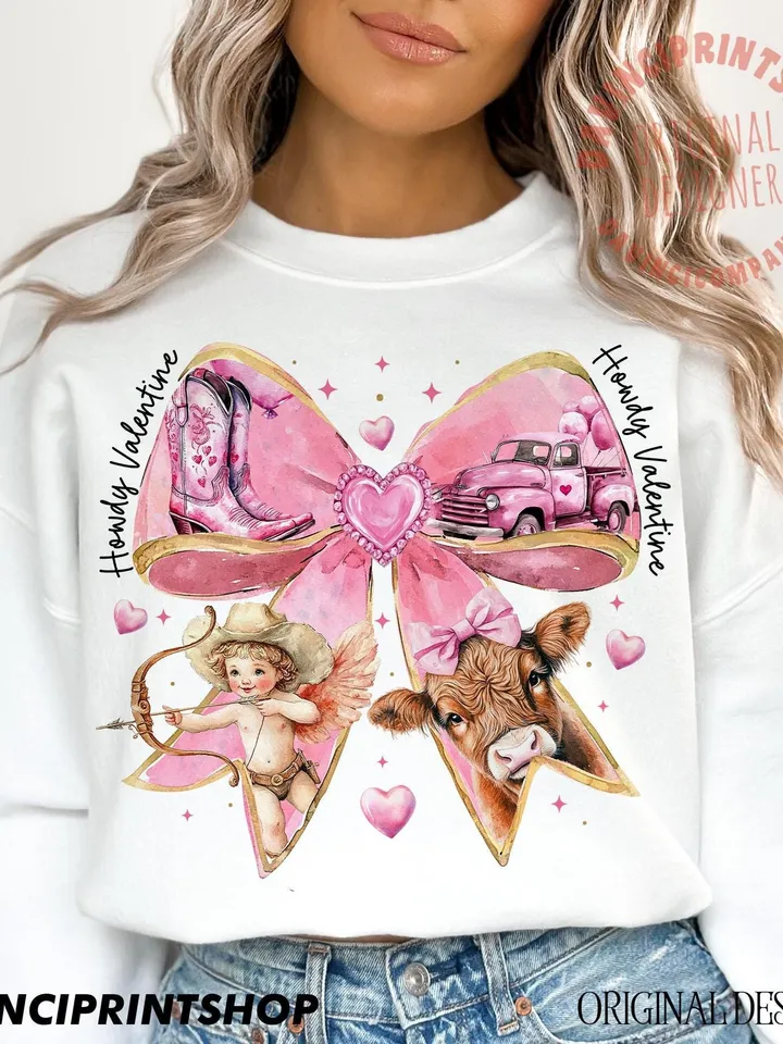 Howdy Valentine Coquette Bow Png, Western Valentines Png, Highland Cow Png, XOXO Png, Valentine Hearts Png, Cupid Png, Love Png, Cowgirl png