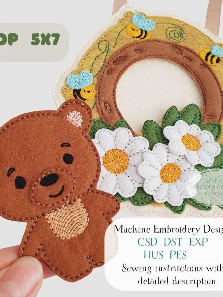 Bear Handbag Machine Embroidery Design ITH + Play Guide PDF, Felt Window Purse Pattern, Toddler Activity, Forest Animal Toy
