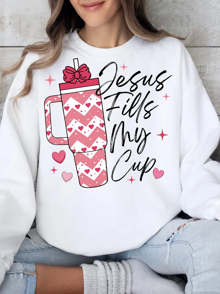 Valentine Jesus Fills My Cup Png, psalm 23:5 png, Valentine Christian png, bible verse design, Valentine png design, Jesus sublimation
