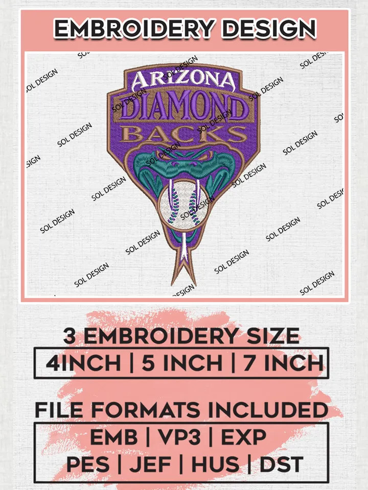 Arizona Diamondbacks Logo Embroidery Designs, MLB Arizona Diamondbacks Embroidery Design, MLB Embroidery Design Files, MLB Logo, 3 sizes, Machine embroidery Files, Digital Download
