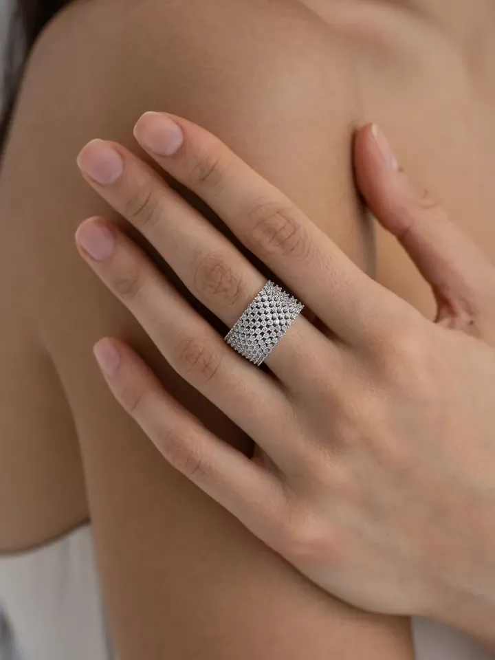 Silver 925 ring for women, wide, voluminous, with cubic zirconia