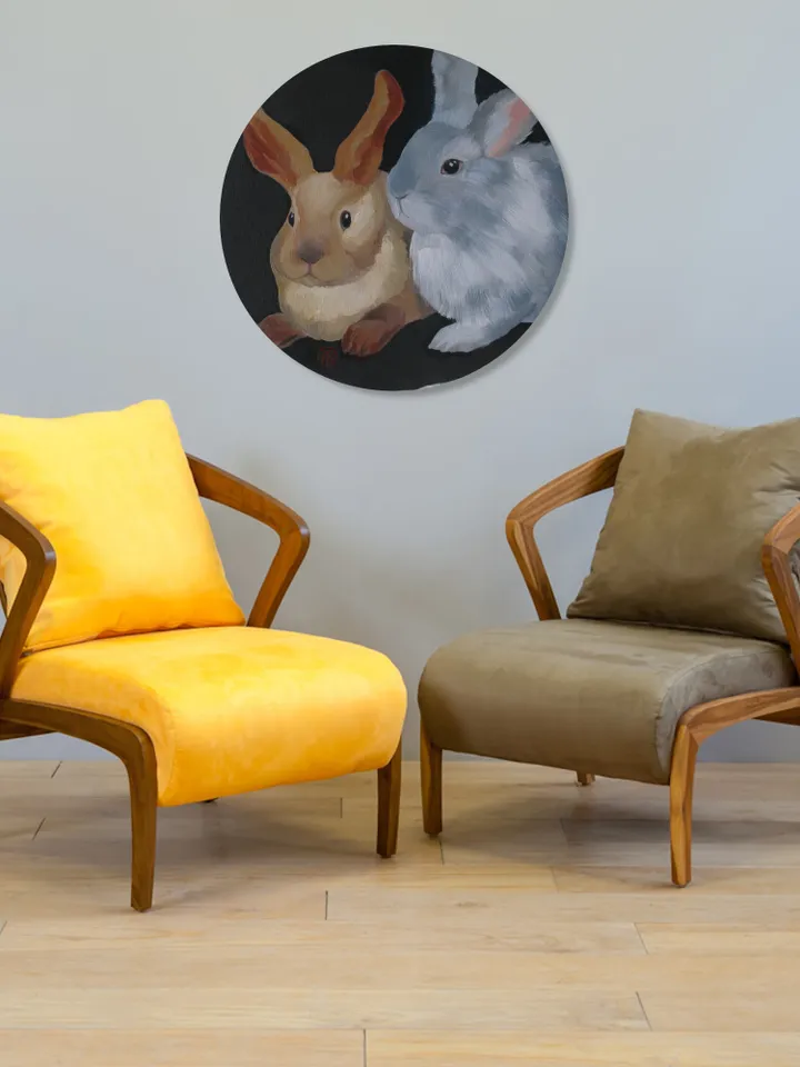 Hare Painting Bunny Original Art Animal Round Art Rabbit Painting Farmhouse Wall Art Pet Portrait 12" By Colibri Art