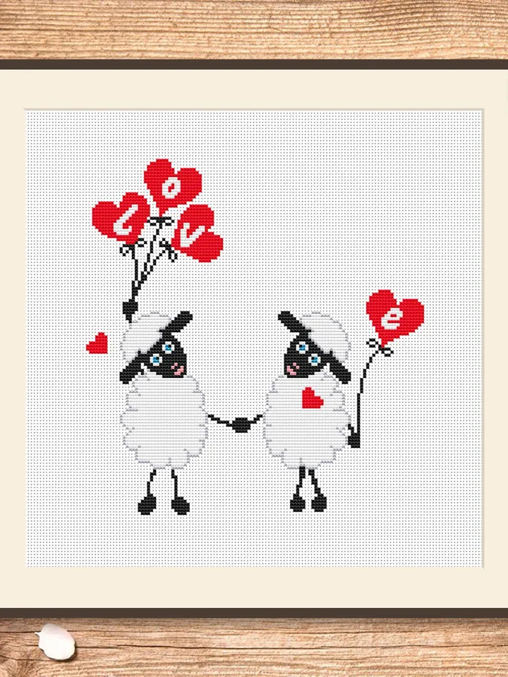 Sheeps in Love Cross Stitch Pattern, Sheep Cross Stitch, Embroidery Love, Sheep xStitch, Sheep Pattern, Love Pattern #vl003