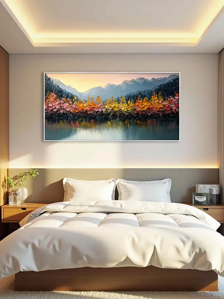 Abstract Rainbow Leaves Painting, Textured Impasto Art, Colorful Wall Art, 3D Canvas Art, Modern Art, Large Wall Decor, Living Room Decor