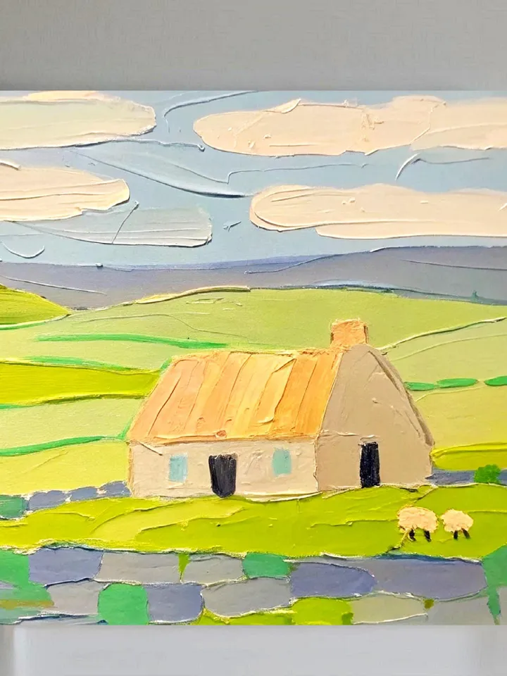Ireland Painting Irish Cottage Original Art Sheeps Painting Landscape Impasto Oil Painting Farm Impressionist Art Gift by ArtProkopaloSv