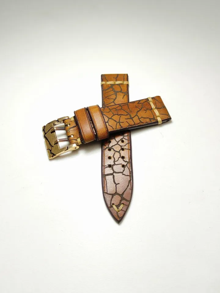 Handmade watch strap with crackled surface