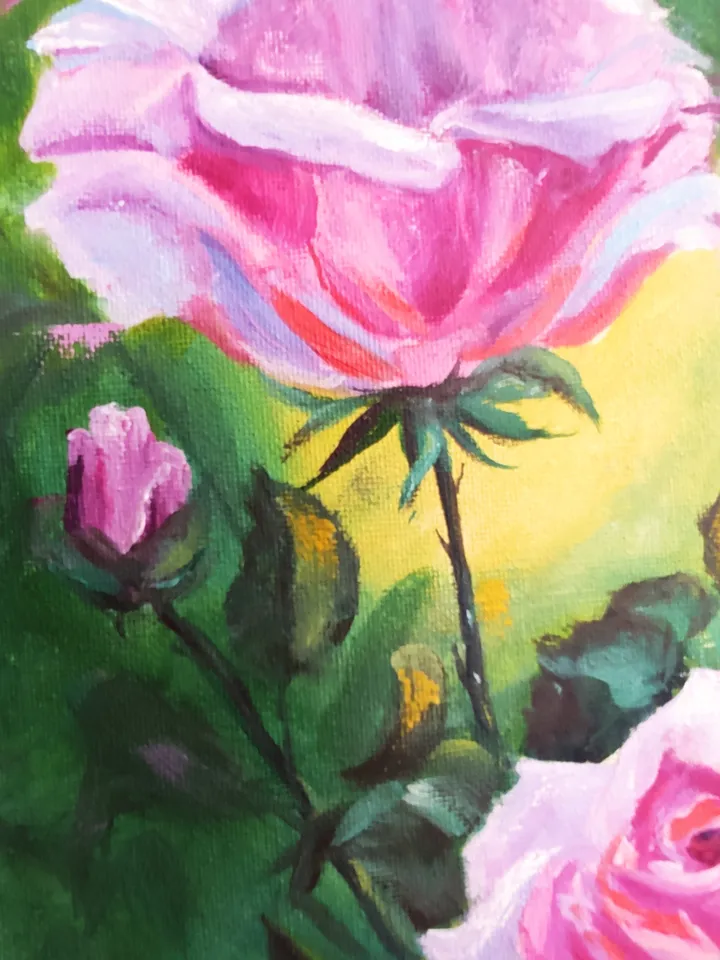 Roses in the garden oil on canvas pink flowers 30*40 cm