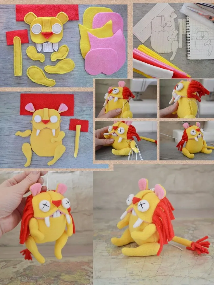 PDF Plush Toy Pattern – Fleece Lion with Movable Limbs