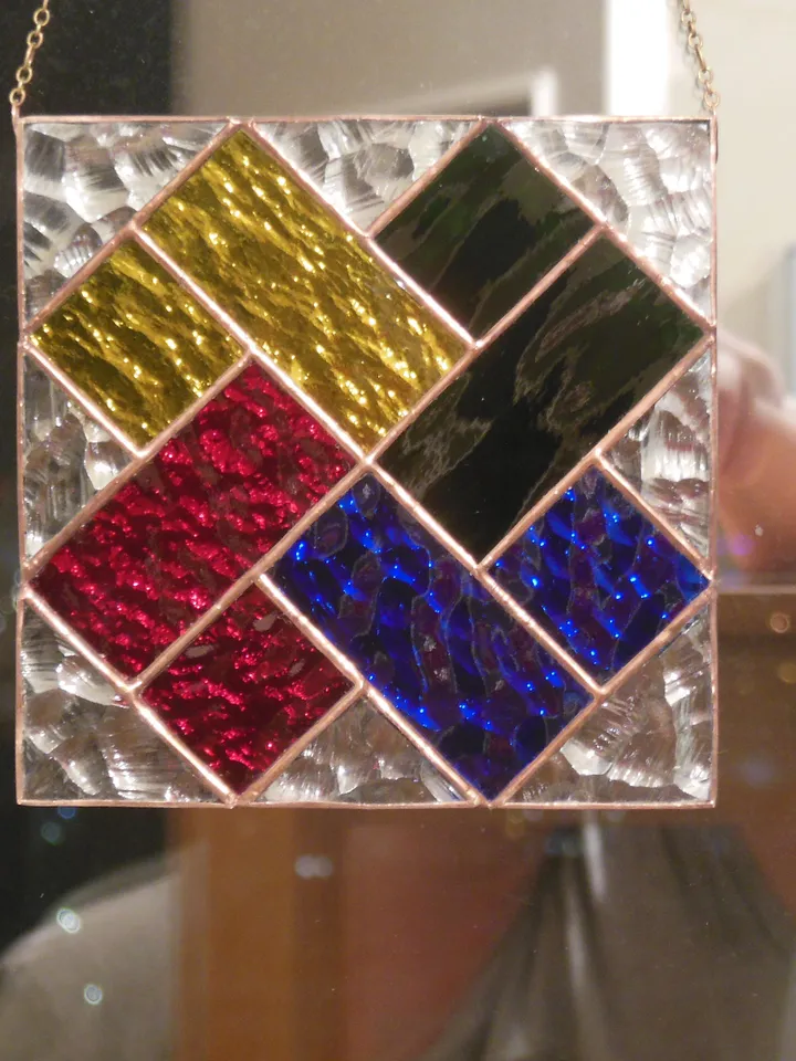 Art Stained Glass window hanging Panel " Card Stunt " Suncatcher Square
