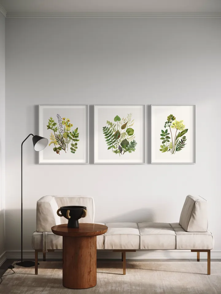 Wildflowers Vintage Set Of 3 Prints, Watercolor Painting, Botanical Art Set, Country Flower Art, Daisy Plant, Bathroom Decor, Home Decor