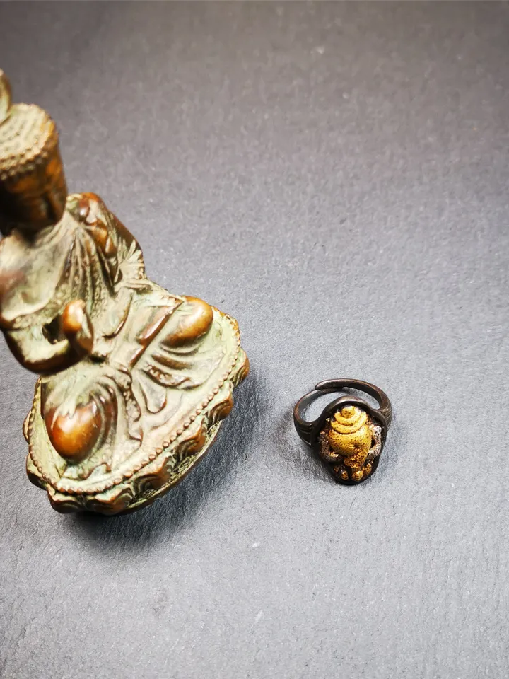 Gandhanra Unique Handcrafted Tibetan Buddhist Shankha Conch Ring,Made of Pure Gold Filled and Silver Filled,Protection Jewelry,Adjustable