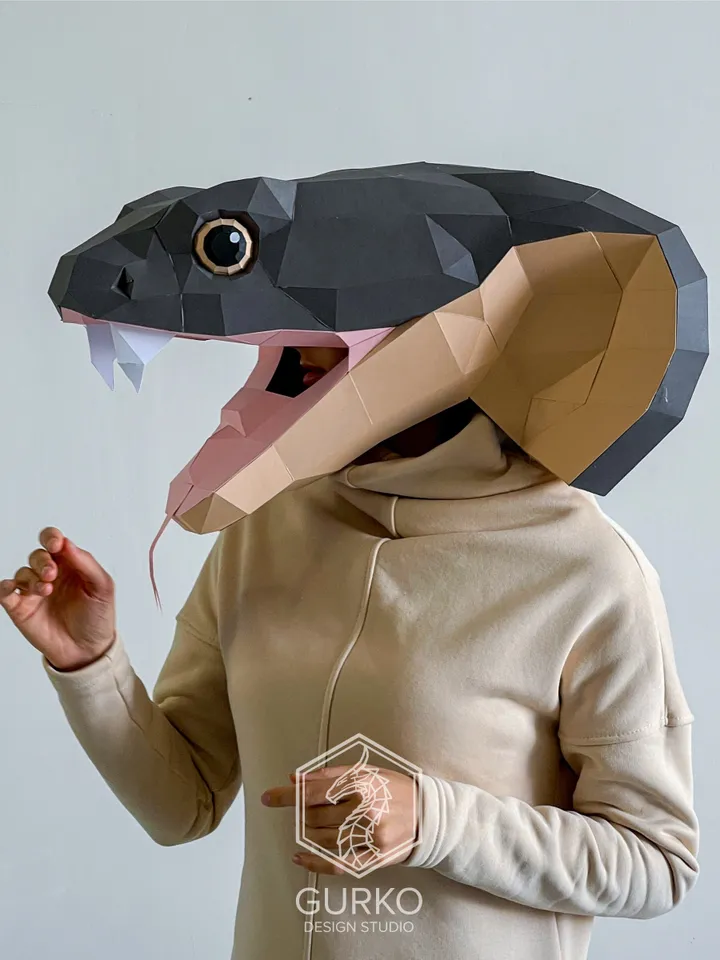 Cobra Mask Papercraft, Snake, Digital Template, PDF Download, Gurko, 3D Low Poly Animal Mask, DIY Origami, Pepakura, Paper Mask, DIY Costume