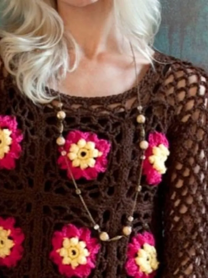 Crochet pattern sweater, summer sweater, women sweater, flower sweater, pattern pdf