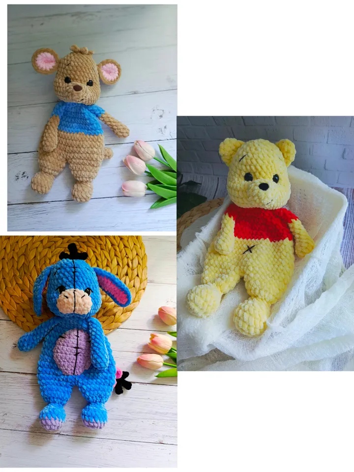 Bundle 3 Snuggler Crochet Patterns, Winnie and friends Snuggler Bundle, Winnie the Pooh,Eeyore,Roo, Kangaroo, Easy Snuggler Crochet Pattern