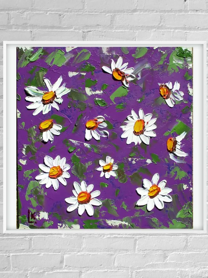 Daisies Oil Painting Original, Flowers  Impasto Daisies Floral Artwork,   Wildflowers  Art 8.5 by 8 inches