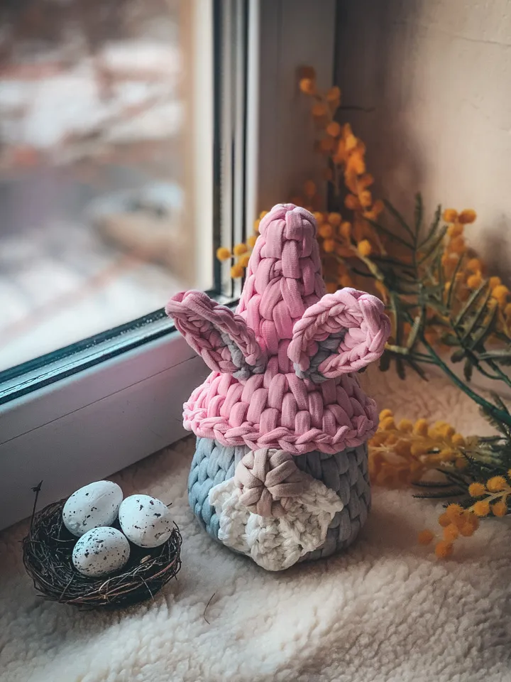 Scandinavian Easter gnome bunny basket, Nordic gnome, crochet gift for lucky, interior gift, bathroom bedroom storage, huge