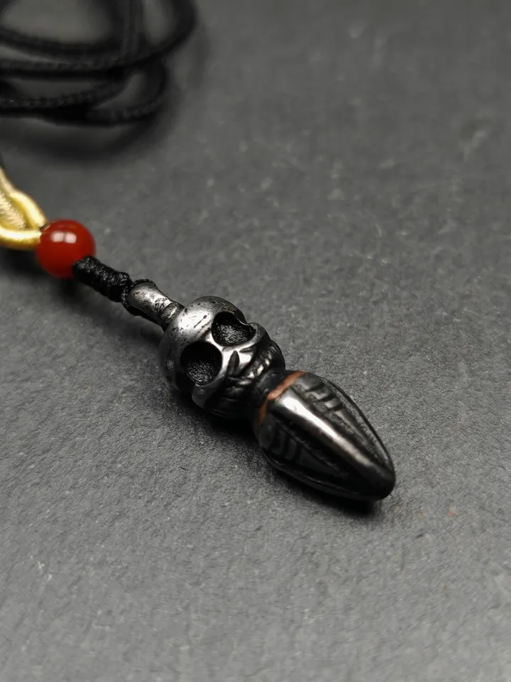 Gandhanra Handmade Skull Phurba Amulet,Kila - Dorje Phurba,Tibetan Budhist Ritual Implement Pendant,Made of Cold Iron,1.4"
