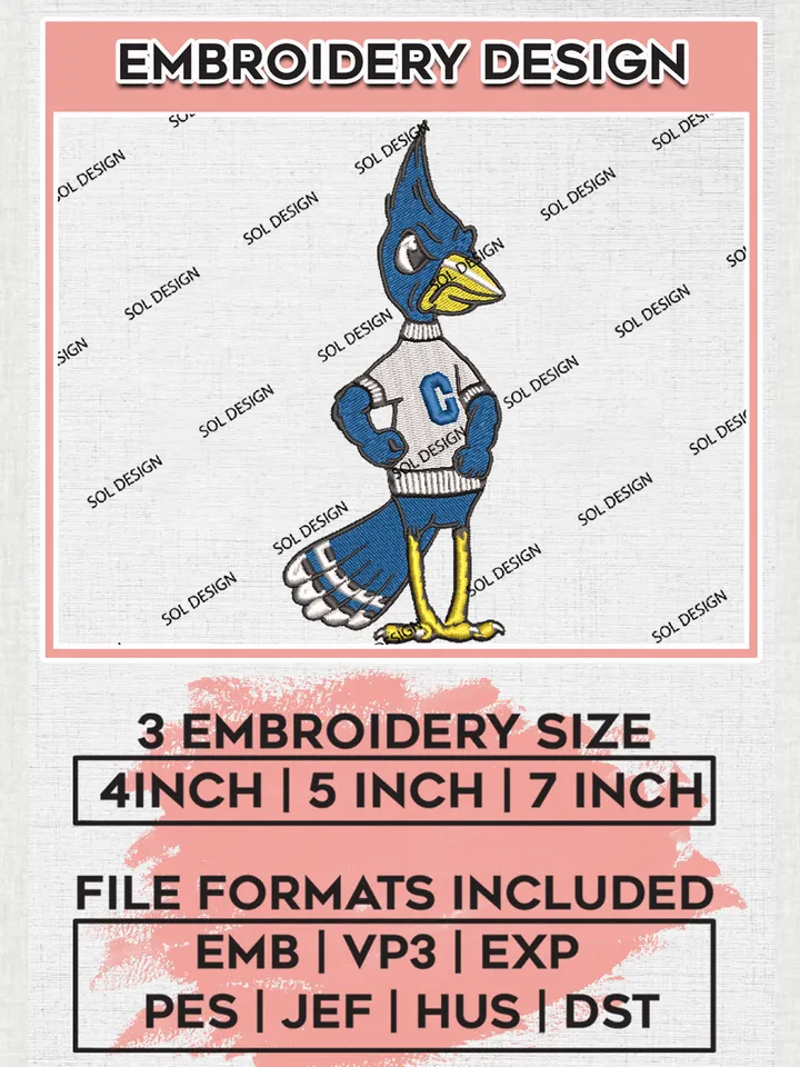 Creighton Bluejays Team Mascot Logo Embroidery Design Files, NCAA Creighton Bluejays Machine Embroidery, NCAA Teams, 3 sizes, NCAA Machine embroidery designs, Digital Download